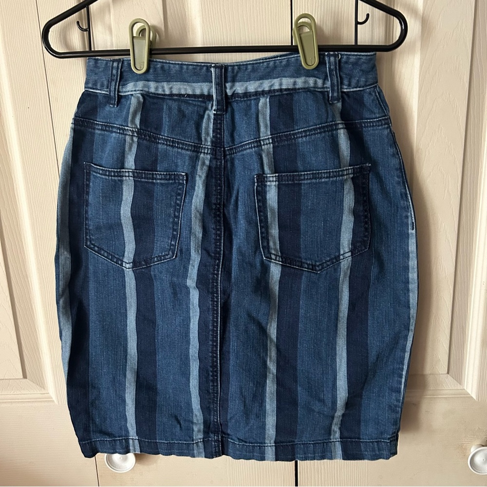 Maeve Denim Blue Striped Mini Skirt - Picture 3 of 7